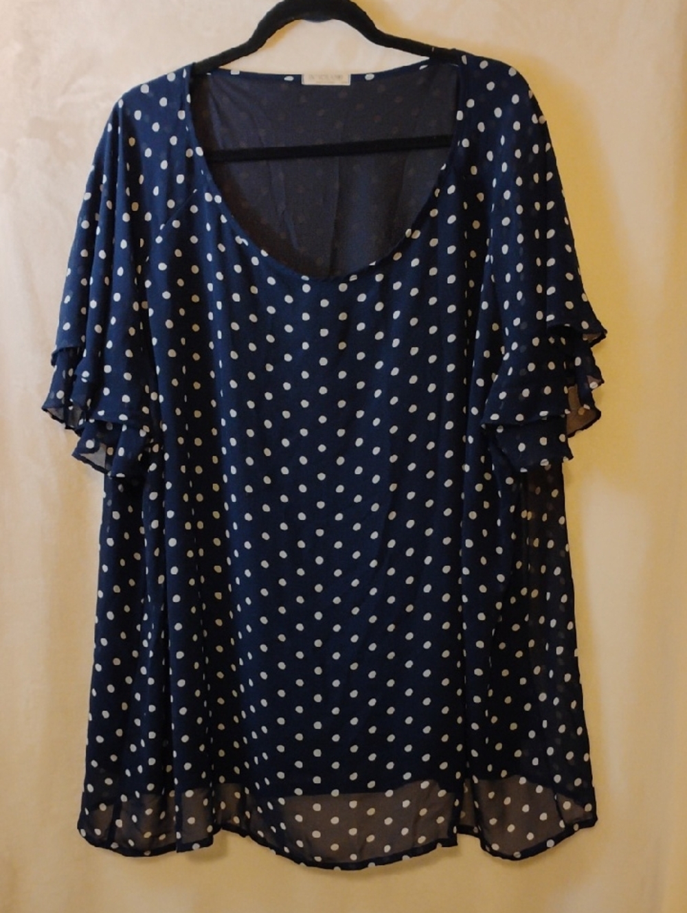 Navy Polka Dot Flutter Sleeve Blouse 24W Woman's In'voland